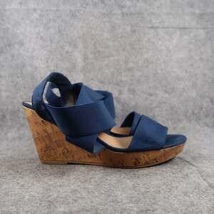 American Eagle Shoes Womens 9 Sandals Wedge Elastic Strap Open Toe Blue Platform